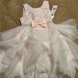 Elegant Pink and White Lace Kids Dress
